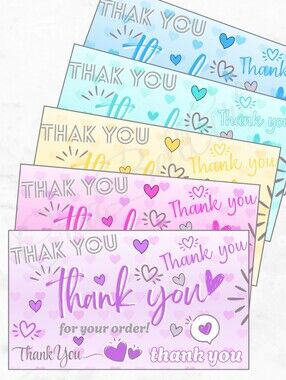 60 Thank You Cards Small Business Packaging Inserts Glossy Finish Hearts